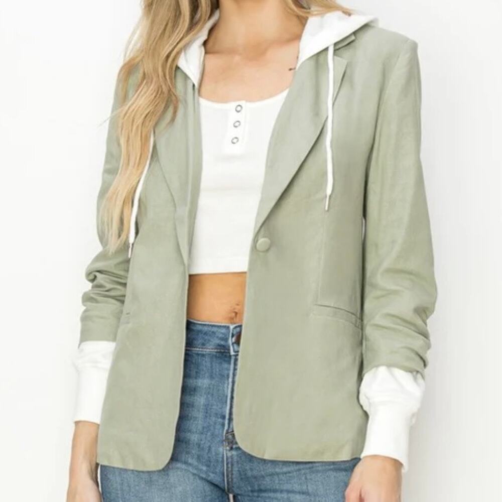 Risen Los Angeles Hoodie Blazer Sage Green Layered Hood Casual Streetwear XL